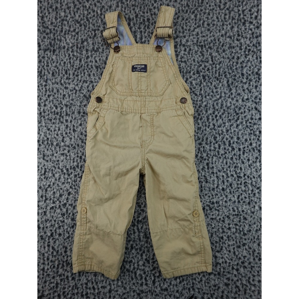 OshKosh B'gosh Overalls Toddler 2T Tan Khaki Cotton Vestbak Canvas‎ Bibs
